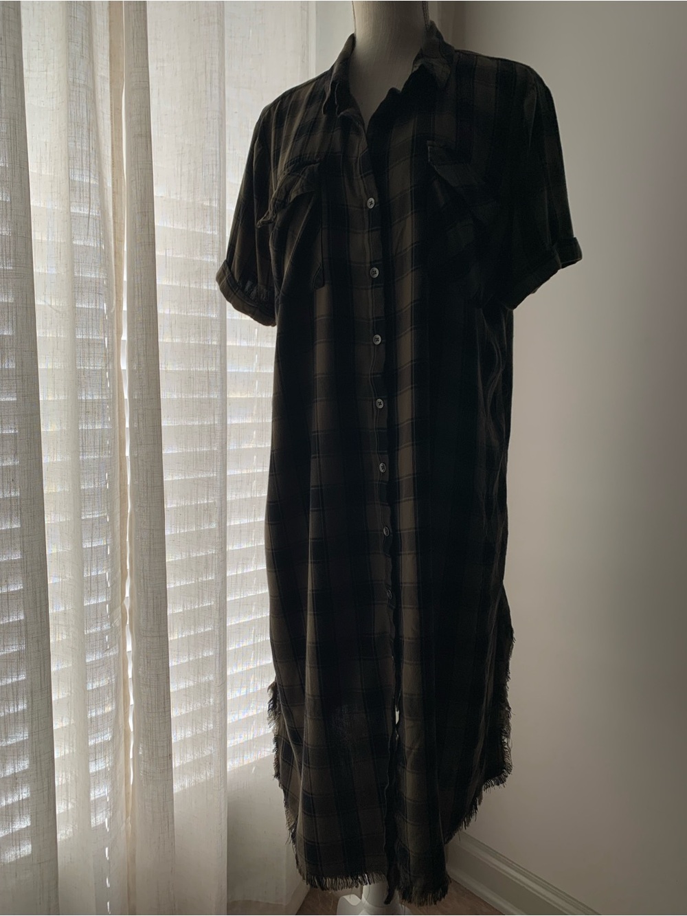 Rock & Republic Dark Brown Plaid Midi Shirt Dress